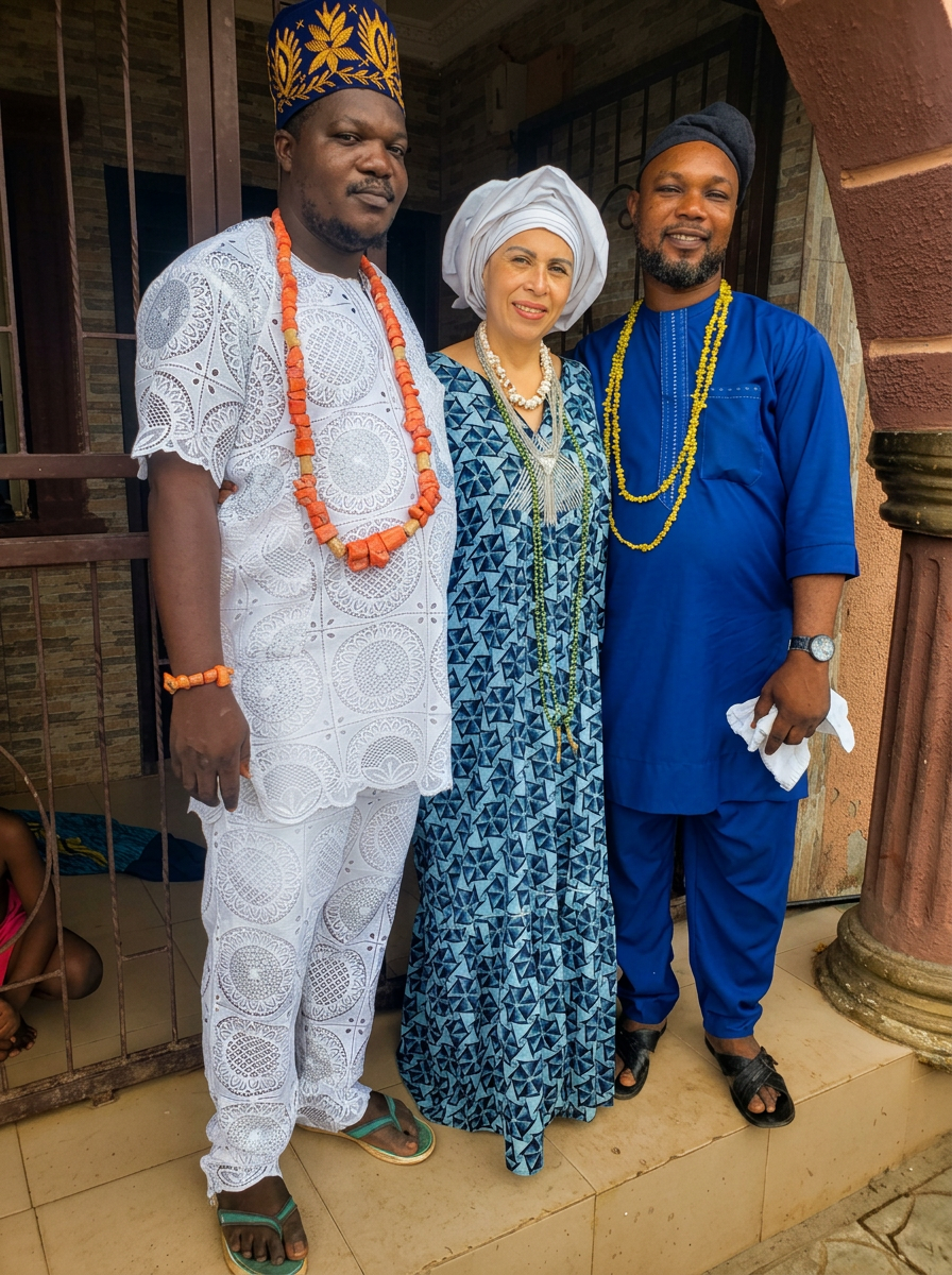 Baba Akin Alapo with devotees after a ceremony at the temple